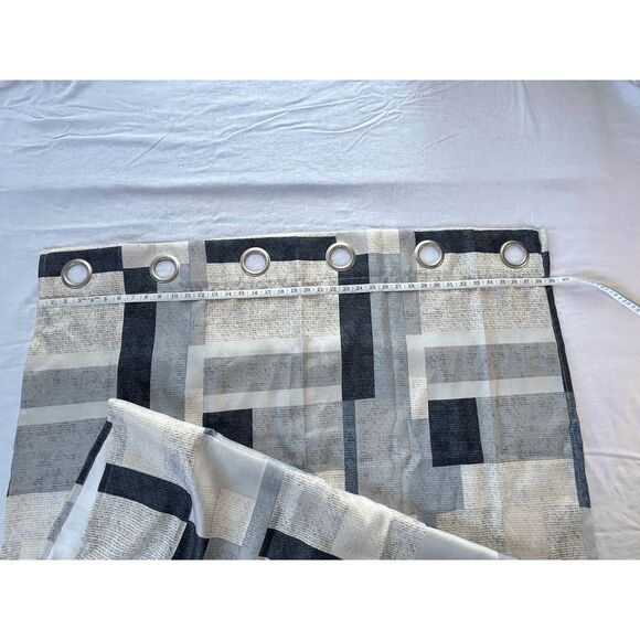 Grommet Panel Curtain Set of Two, Blue/ Cream/Gray Geometric Pattern, Long 84x39 - Picture 2 of 5